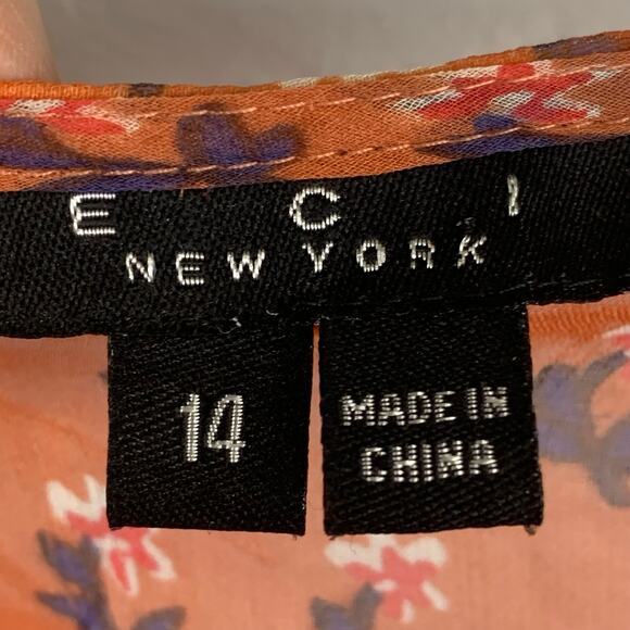 Vtg Y2K ECI New York Silk Dress Womens Sz 14 Orange Red V-Neck Long Sleeve Boho - Picture 5 of 9